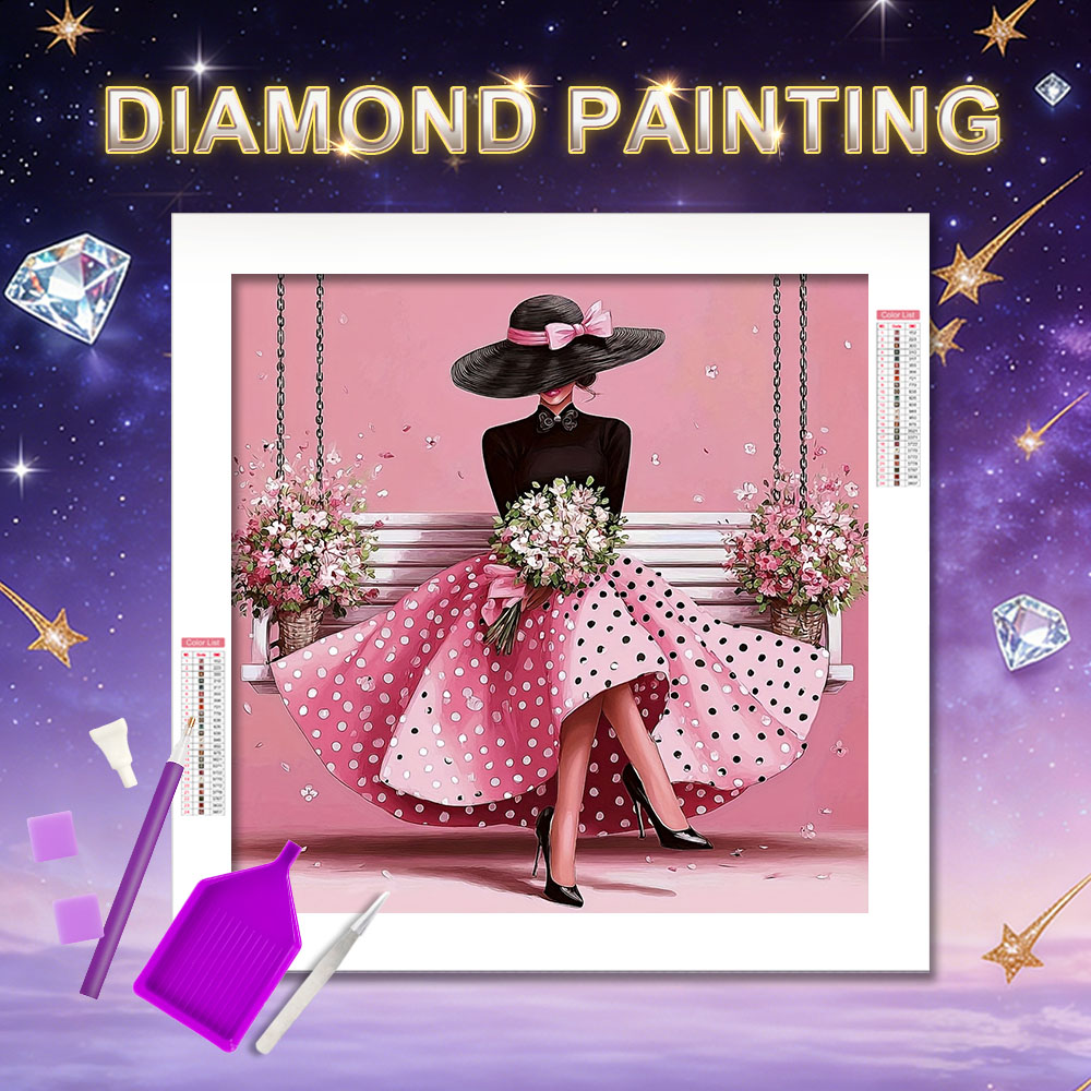 5D Diamond Painting Kit Full Drill - HUACAN 다이아몬드 아트 페인팅 여성 초상화