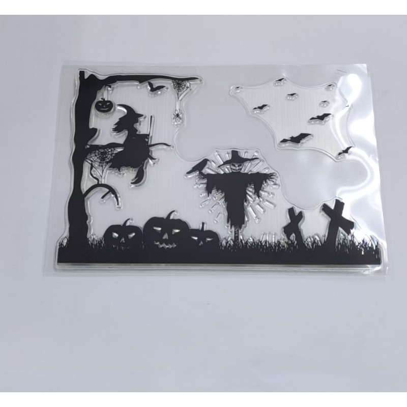 Clear Silicone Stamps For Card Making - 레트로 할로윈 나무 화환 종 클리어