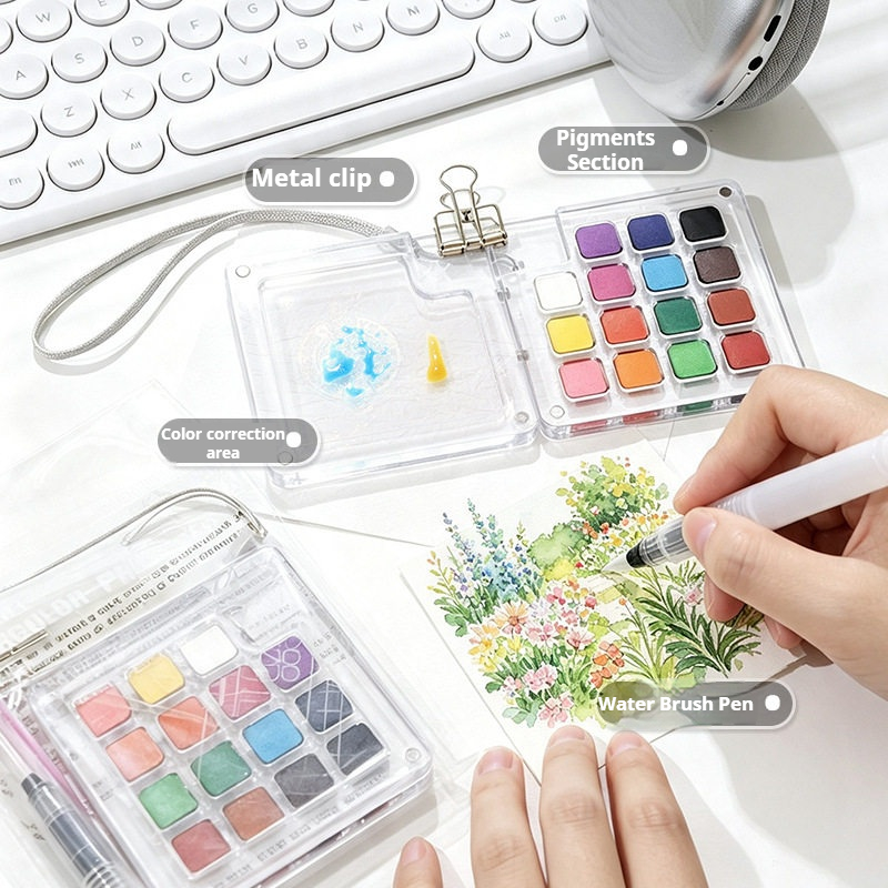 Watercolor Paint Set Solid Pigment - 15색 휴대용 여행용 고체 수채화 그림