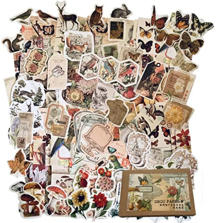 빈티지 스티커 - 200개 자연 테마 잡지용 스티커 세 - Vintage Junk Journal Scrapbooking Paper 리뷰 및 가격
