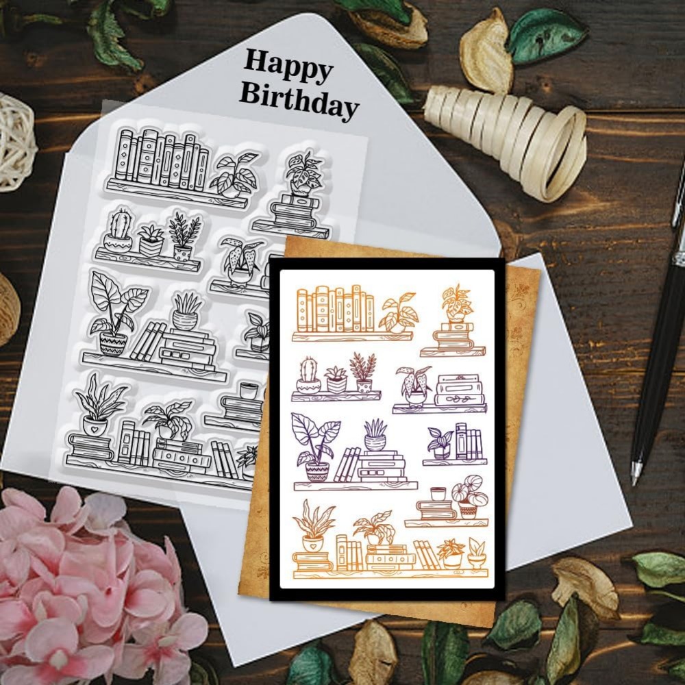화분에 심은 책장 투명 스탬프, 책 및 식물 엠보싱 스 - Clear Silicone Stamps For Card Making 리뷰 및 가격