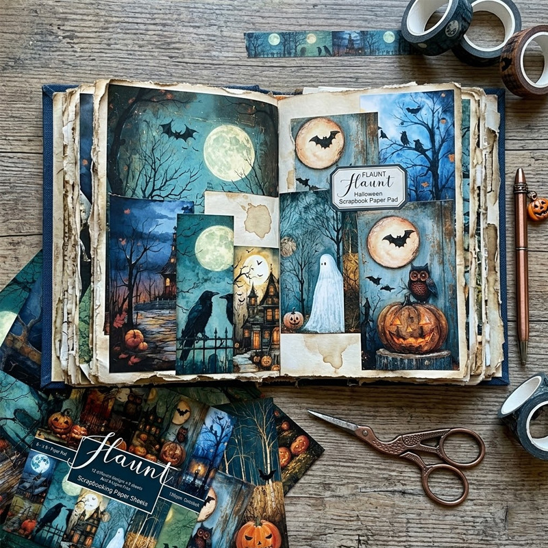 빈티지 다크 할로윈 호박 유령 풍경 디자인 소재지 크리 - Vintage Junk Journal Scrapbooking Paper 리뷰 및 가격