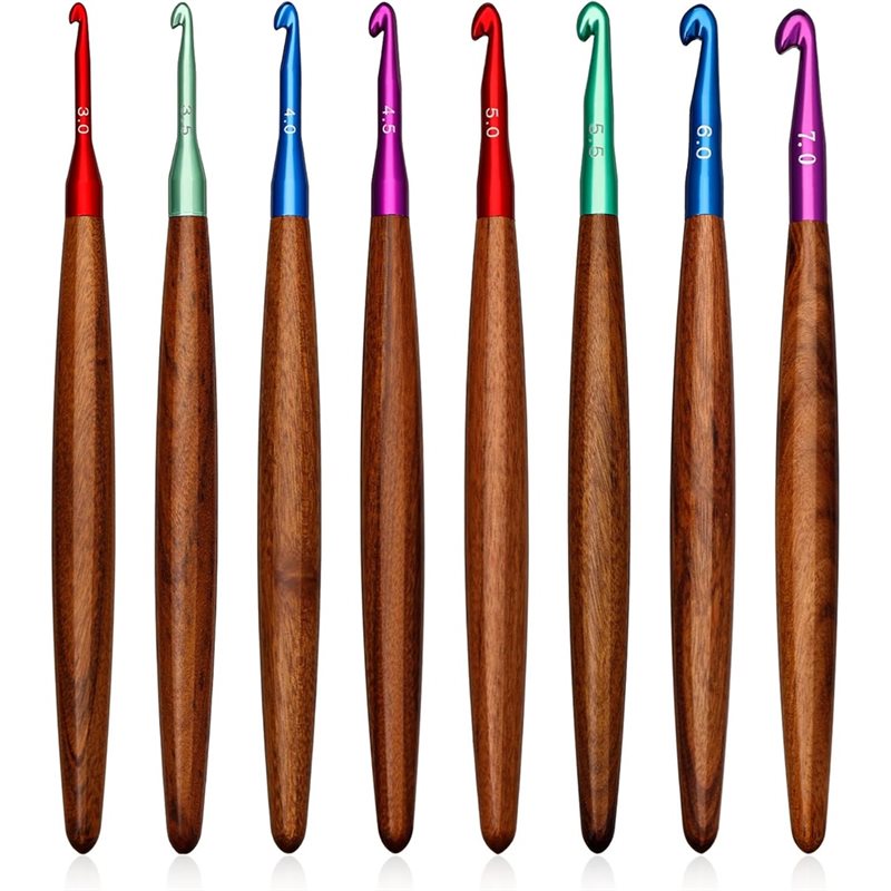 AB34-알루미늄 코바늘 세트, 나무 손잡이, 8개,  - Wooden Crochet Hooks Ergonomic Handle 리뷰 및 가격